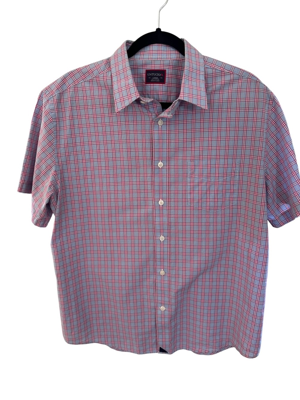 UNTUCKit Men’s Short Sleeve Blue Red Plaid Button Down Shirt Size Large
